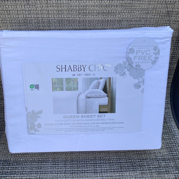 Shabby Chic White Cotton Enbroidered Scallop Dot Natural QUEEN Sheet Set 4pc - Picture 13 of 13